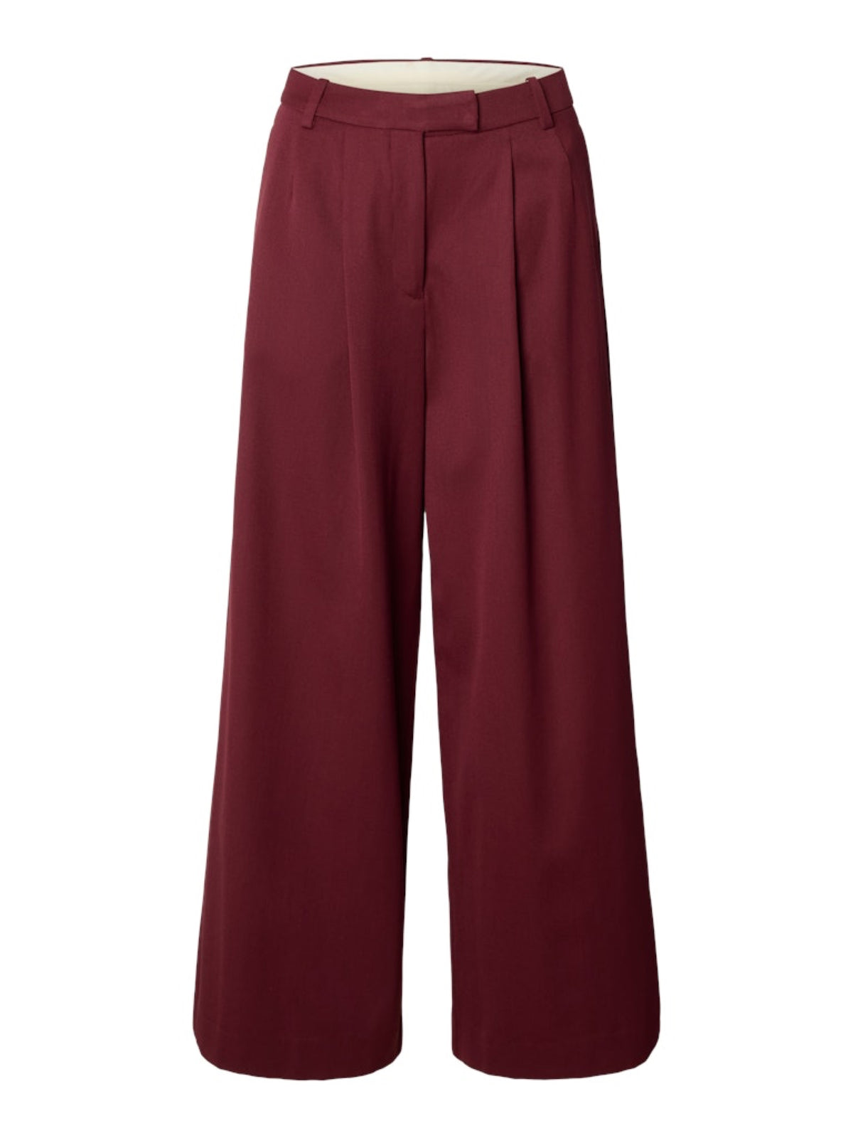Selected Femme SLWTHILDE Pantalon extra large taille haute en laine et coton — Selected Femme — Tawny Port — packshot 6 | Appart 17 Bruxelles