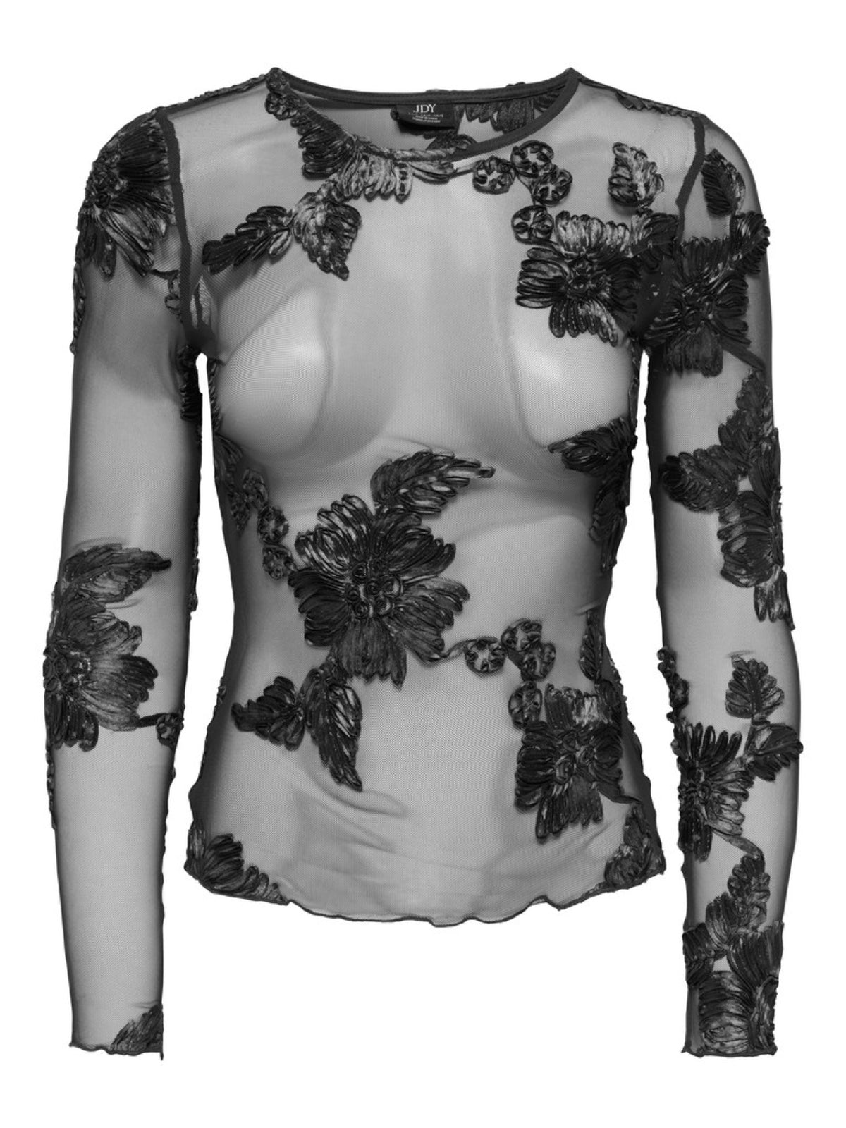 JDY top manches longues en tulle à fleurs en relief Casablanca — JDY — Black — packshot | Appart 17 Bruxelles