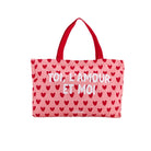 Cabas XL en toile de coton à message — Atelier Wagram — « Toi, l'amour et moi » rose et rouge — packshot | Appart 17 Bruxelles