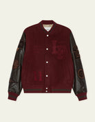Varsity Veste teddy laine & cuir — Chocolate Truffle Red — Les Deux