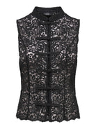 JDYISOLDE Top sans manches en dentelle à col mao et brandebourgs — JDY — Black — packshot, de face | Appart 17 Bruxelles