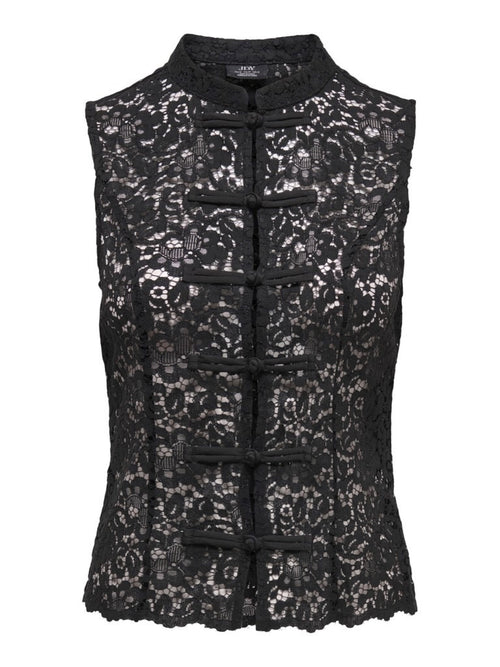 JDYISOLDE Top sans manches en dentelle à col mao et brandebourgs — 2 coloris