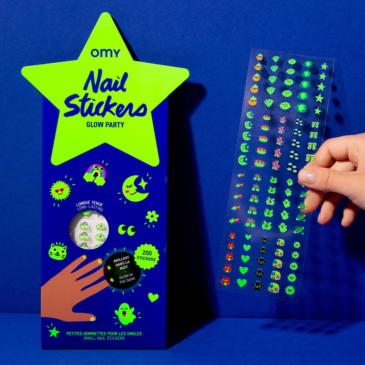 Nail stickers enfant, 200 gommettes pour ongles — OMY — Glow Party — packshot | Appart 17 Bruxelles