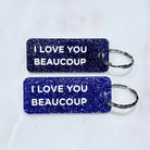 I LOVE YOU BEAUCOUP Porte-clés à paillettes Plus de Love: Fuchsia / Or — Appart 17 Bruxelles