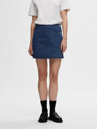 SLFCLAIR MW MID BL SHOR WRAP DENIM SKIRT