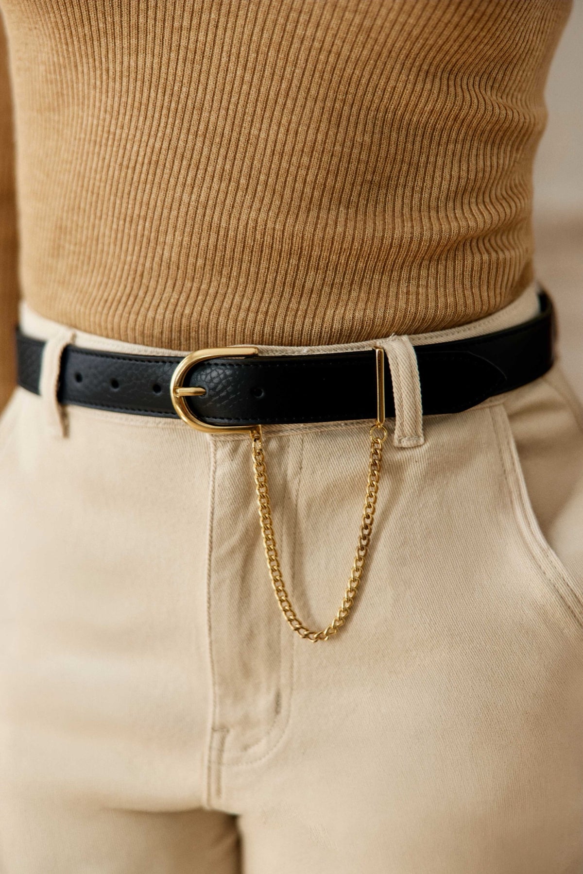 Ceinture Alesia en cuir à chaîne amovible — Noir