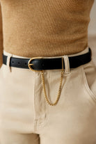 Ceinture Alesia en cuir à chaîne amovible — Noir