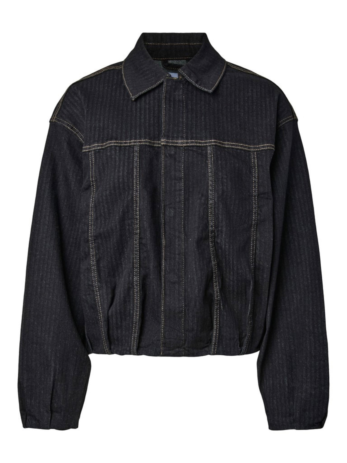 PCVALA Veste bomber en jean plissée à fines rayures — Pieces — Dark Blue Denim — packshot 8 | Appart 17 Bruxelles