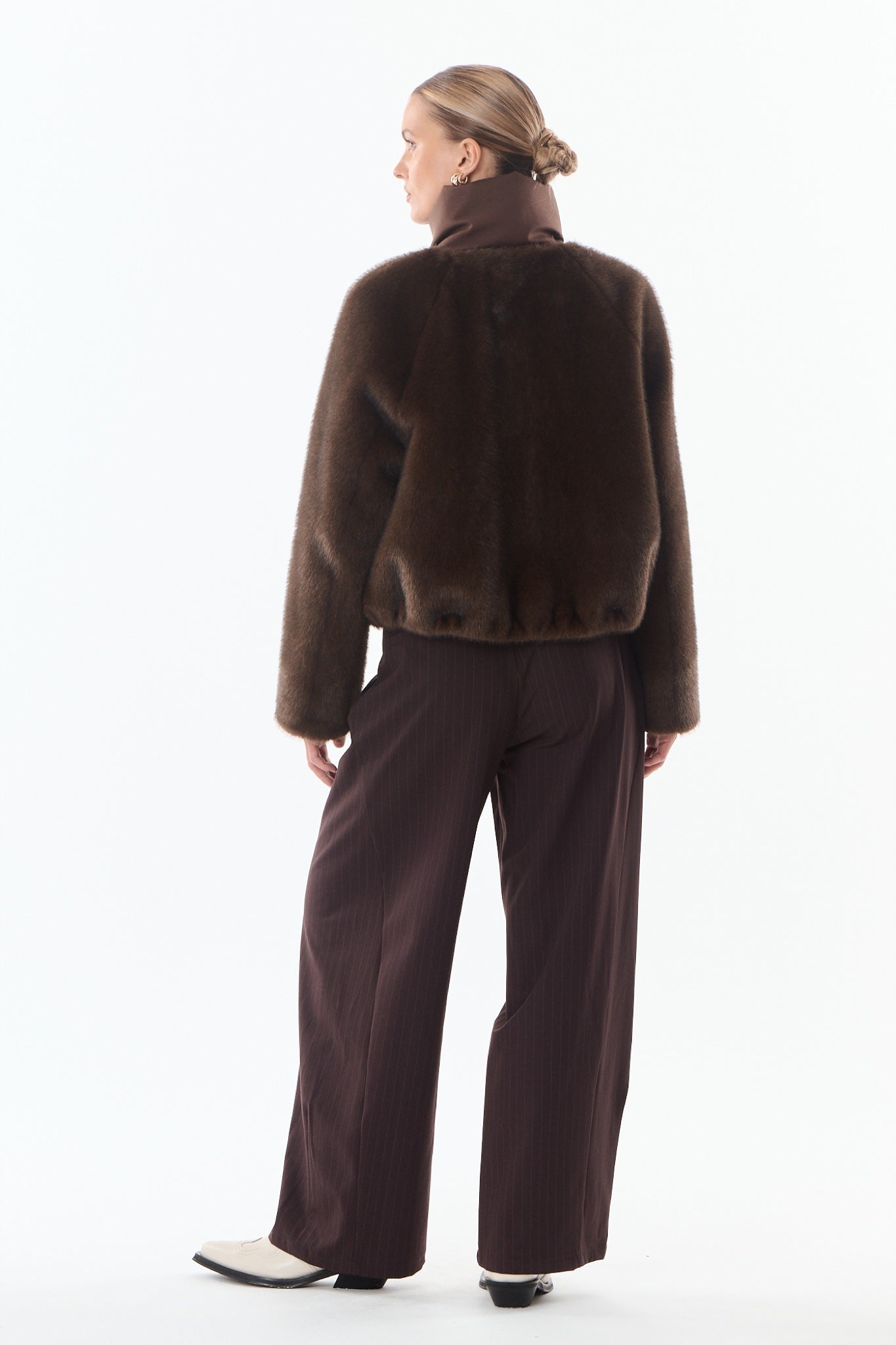 POLLY Blouson fausse fourrure et nylon — Marron — vue 7