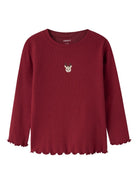 NMFVIVEMMAS T-shirt côtelé brodé de Noël fille — name it — Red Dahlia Reindeer — vue de face | Appart 17 Bruxelles