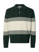 SLMDANE Polo en maille rayé — Pine Grove & Silver Birch — Selected
