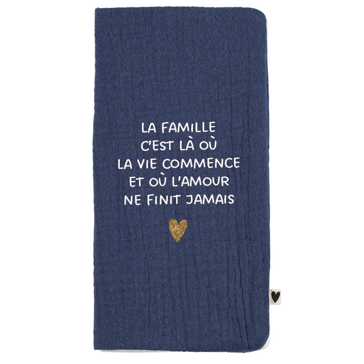 Protège livret de famille en gaze de coton brodé — Atelier Wagram — Bleu jean « Ma famille » — autre vue 5 | Appart 17 Bruxelles