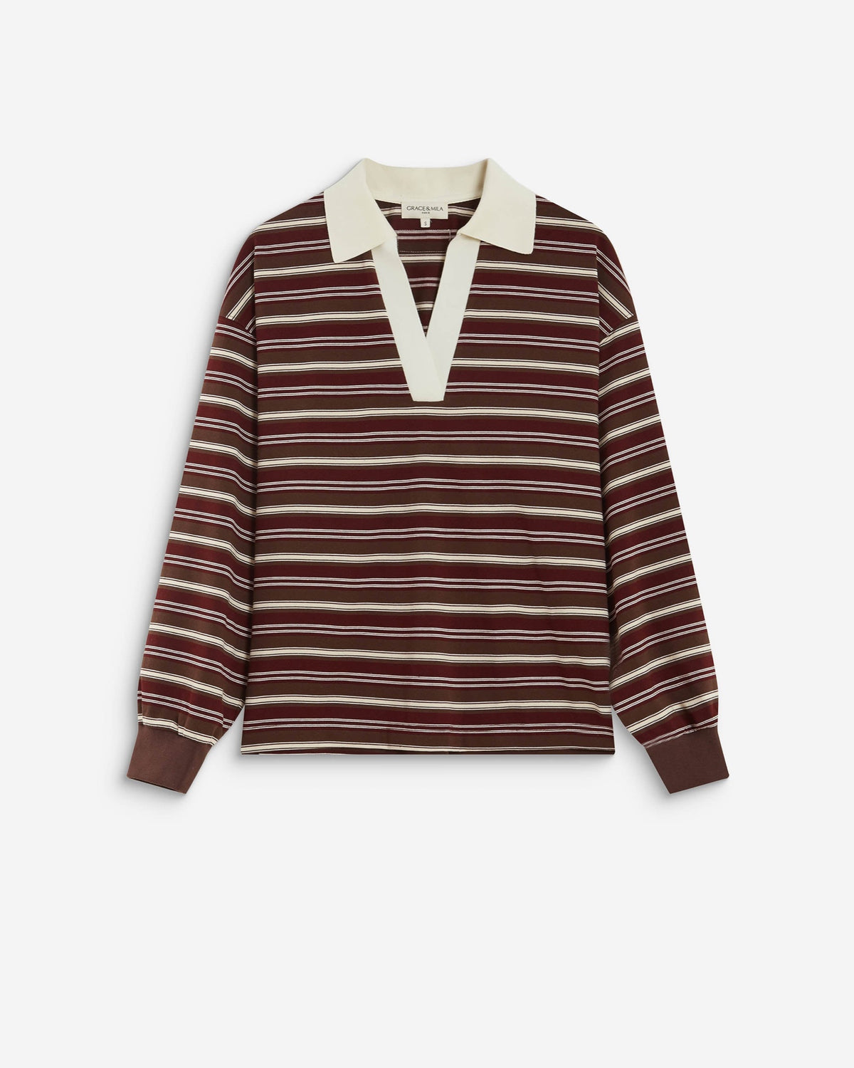 Aron Polo rayé oversize à col ouvert — Grace & Mila — Chocolat — packshot 8 | Appart 17 Bruxelles