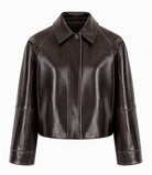 PLAKA Blouson court en simili cuir, col chemise — FRNCH — Chocolat — packshot 4 | Appart 17 Bruxelles