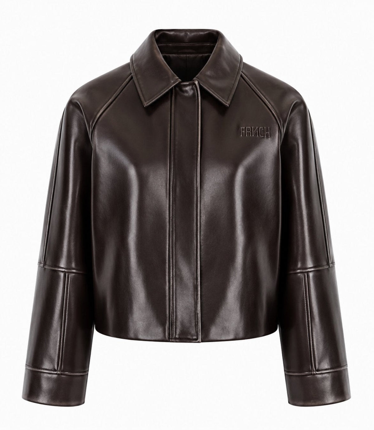 PLAKA Blouson court en simili cuir, col chemise — FRNCH — Chocolat — packshot 4 | Appart 17 Bruxelles