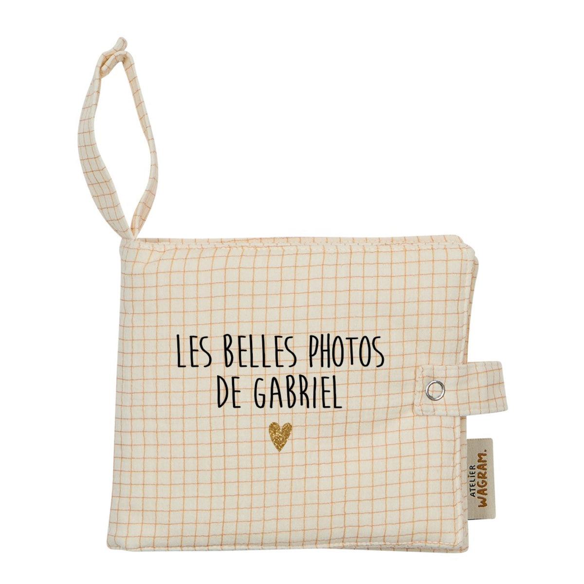 Mini album photo en gaze de coton brodé — Atelier Wagram — Petits carreaux « Mes jolies souvenirs » — packshot | Appart 17 Bruxelles