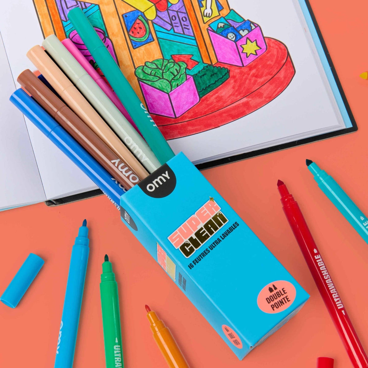 Feutres lavables double pointe Super Clean, 16 couleurs — OMY — Super Clean — autre vue 2 | Appart 17 Bruxelles