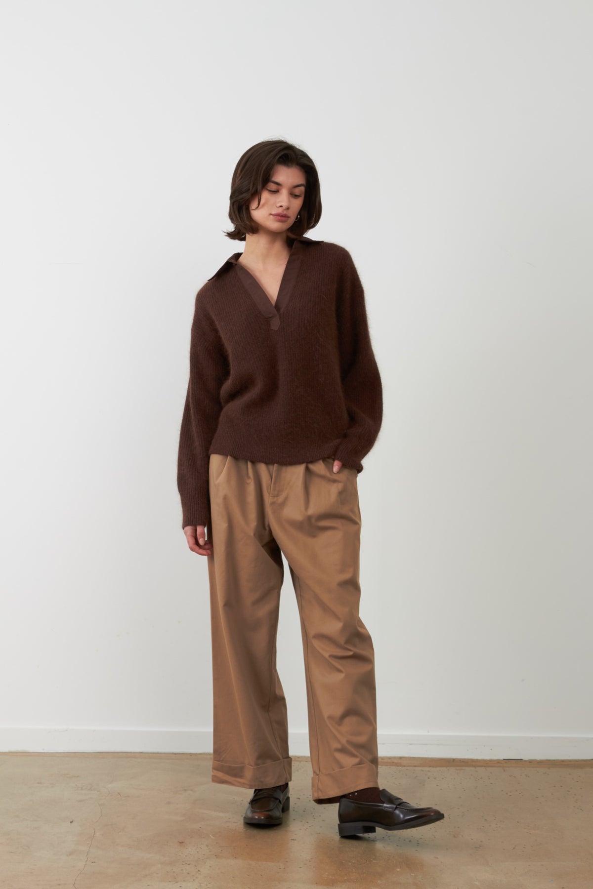 JORDANA Pull en maille angora — Chocolat