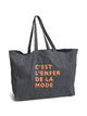 PCSASTRO Tote bag en coton à slogan — Pieces — Black Washed/neon orange — packshot | Appart 17 Bruxelles