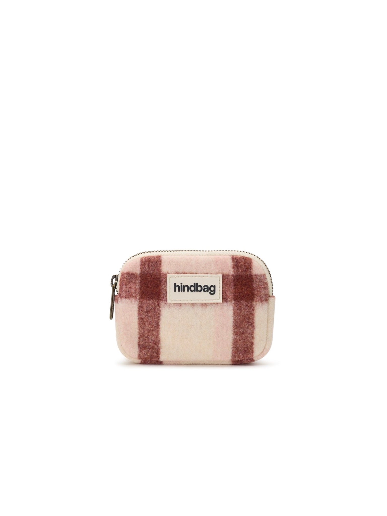 Hindbag Lili Porte-monnaie zippé, velours, tartan ou effet laine — Hindbag — Tartan rose — packshot | Appart 17 Bruxelles