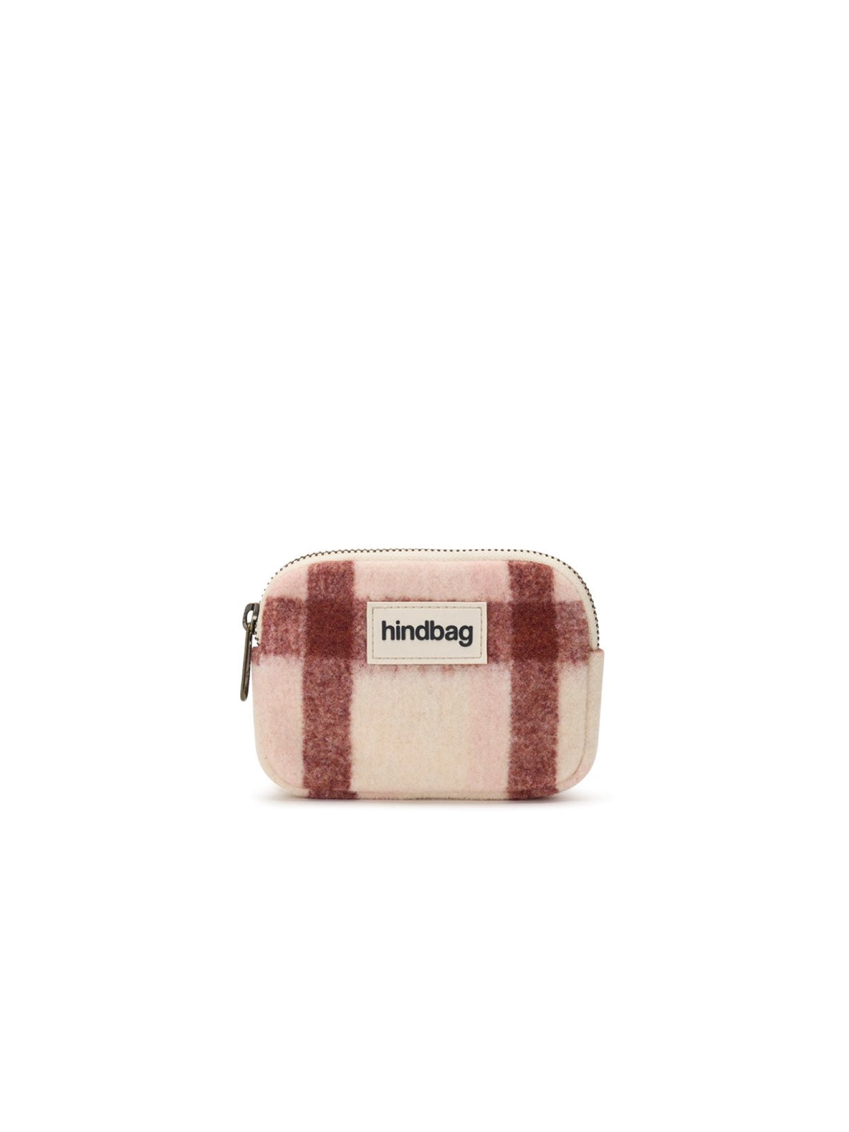 Hindbag Lili Porte-monnaie zippé, velours, tartan ou effet laine — Hindbag — Tartan rose — packshot | Appart 17 Bruxelles