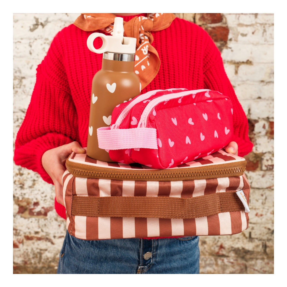 Lunch bag isotherme enfant — Atelier Wagram — Rayures marron fond beige — autre vue 2 | Appart 17 Bruxelles