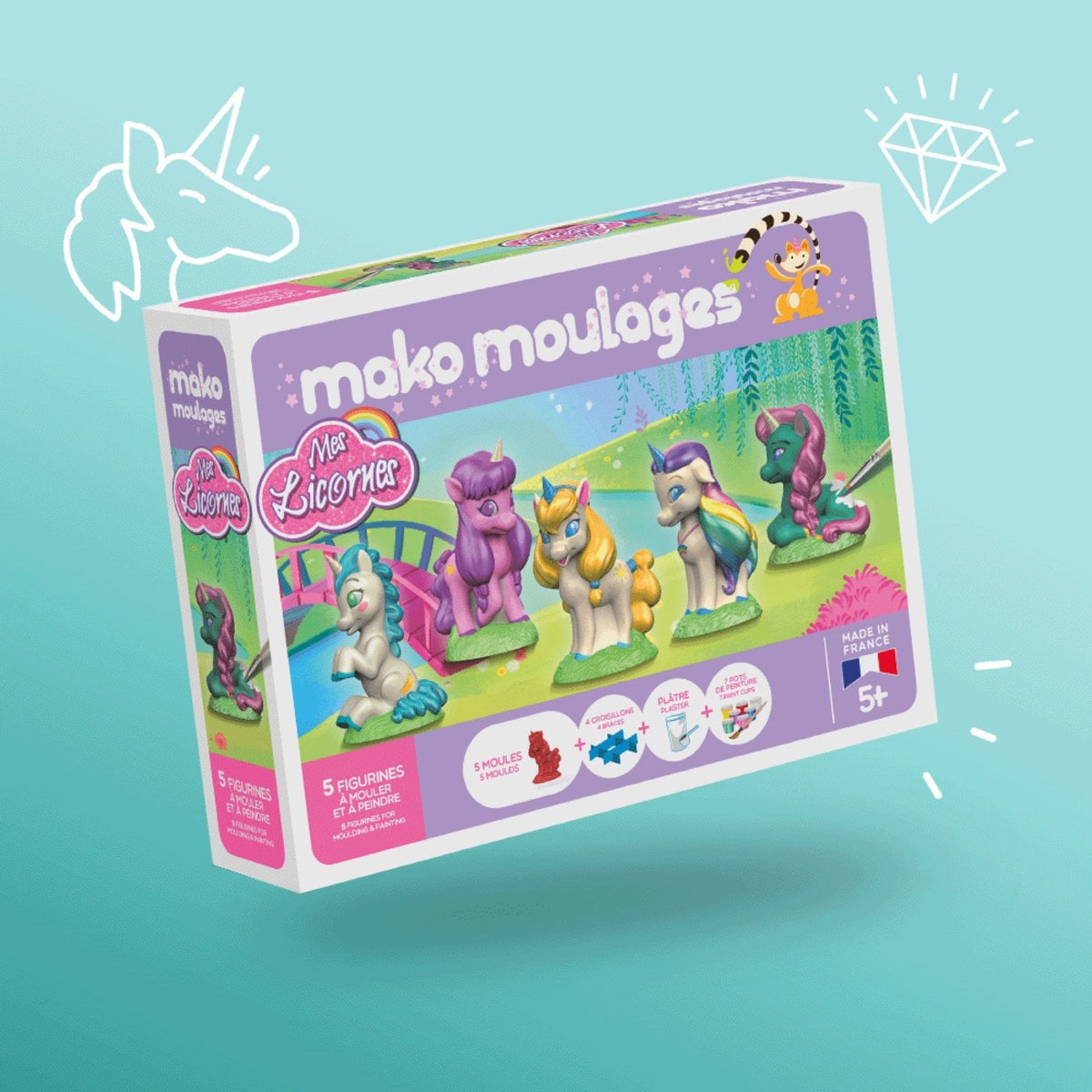 Coffret de moulage Mes Licornes, 5 figurines — mako moulages — Mes Licornes — packshot | Appart 17 Bruxelles