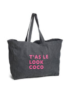 PCSASTRO Tote bag en coton à slogan — Pieces — Black Washed/neon pink — packshot | Appart 17 Bruxelles