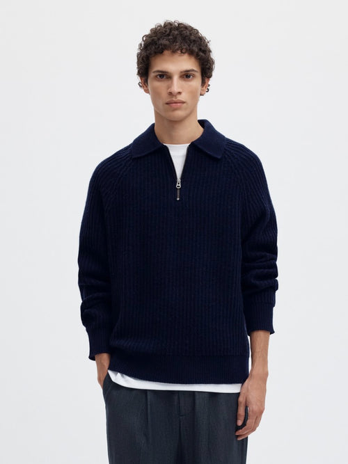 SLMBEN Pull col polo zippé en laine RWS — 3 coloris