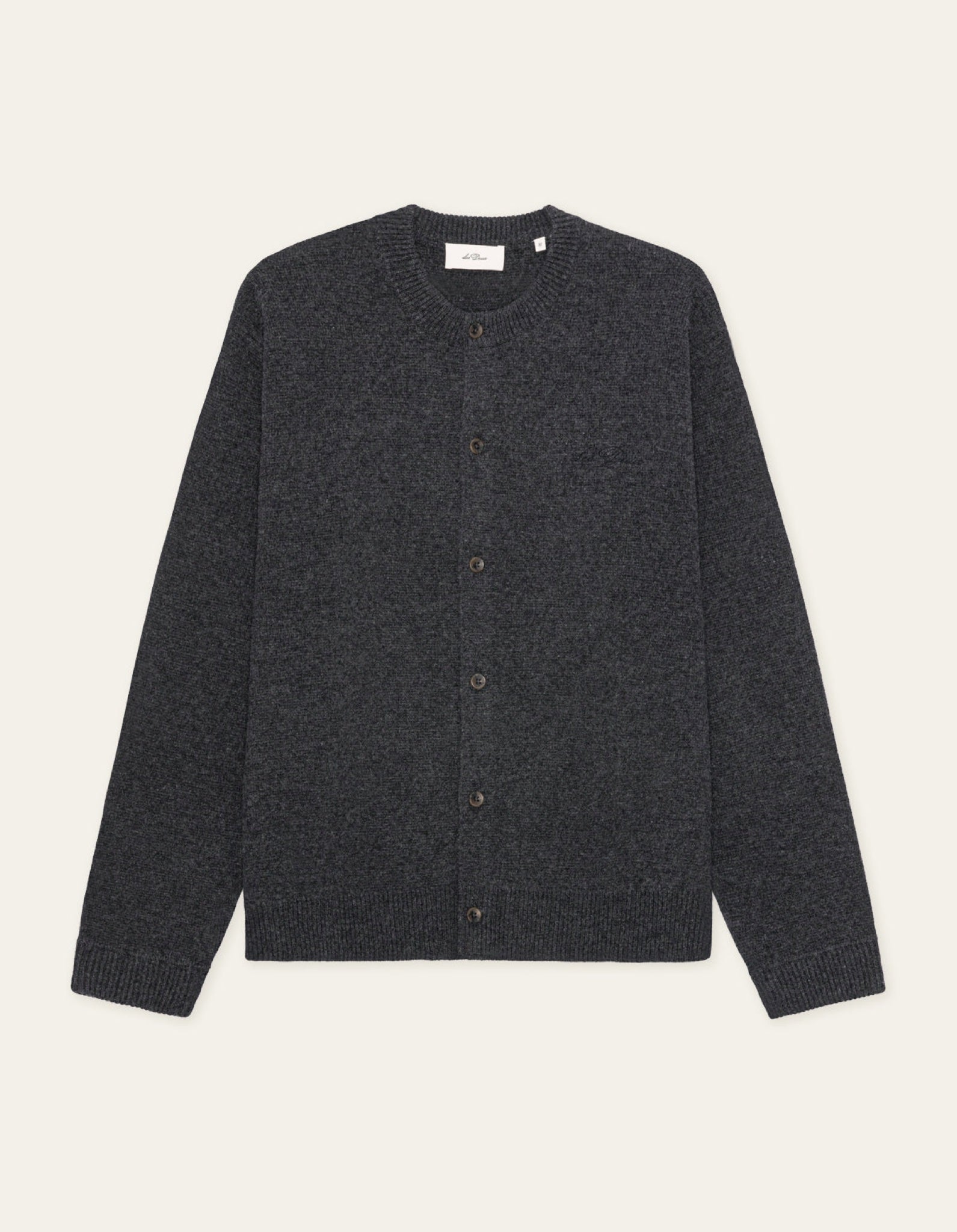 Signature Cardigan col rond en laine — Charcoal Melange — Les Deux
