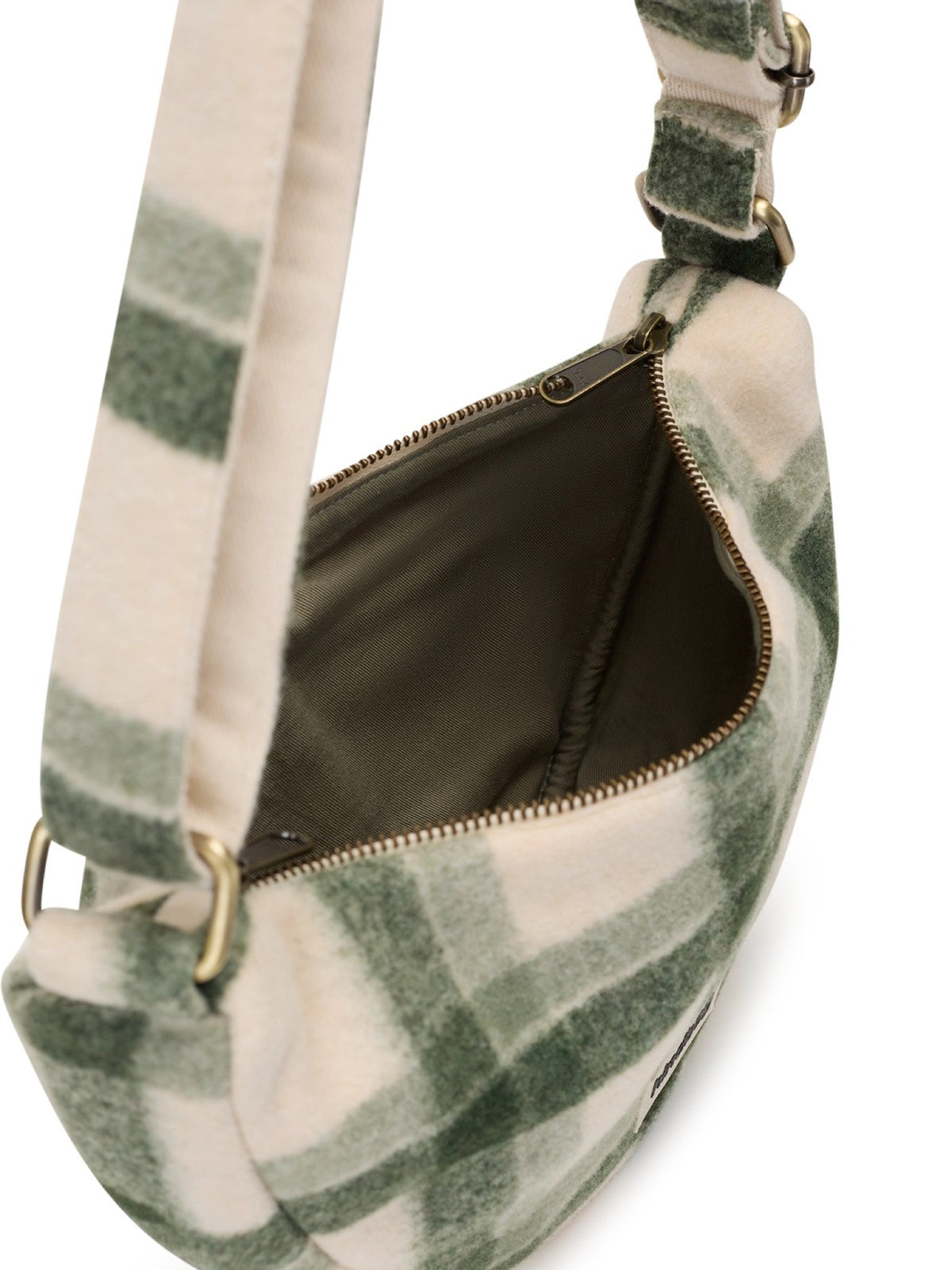 Hindbag Andrea Sac demi-lune d'hiver, velours, tartan ou effet laine — Hindbag — Tartan vert — vue de l'intérieur 5 | Appart 17 Bruxelles