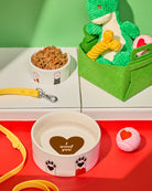 Fluid Market Gamelle pour chien Paws en céramique — Fluid Market — Blanc & marron — packshot, coffret 3 | Appart 17 Bruxelles