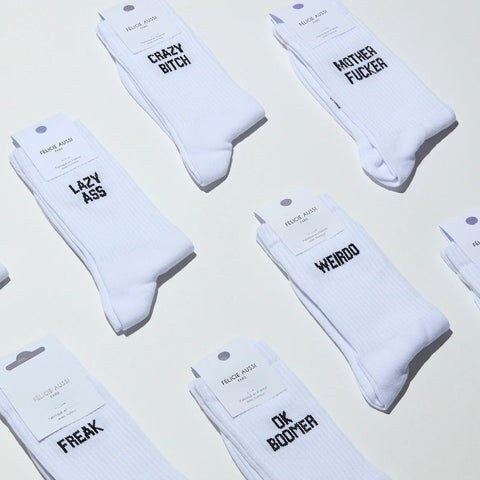 Chaussettes « Crazy Bitch » — Félicie Aussi — Blanc — photo produit | Appart 17 Bruxelles