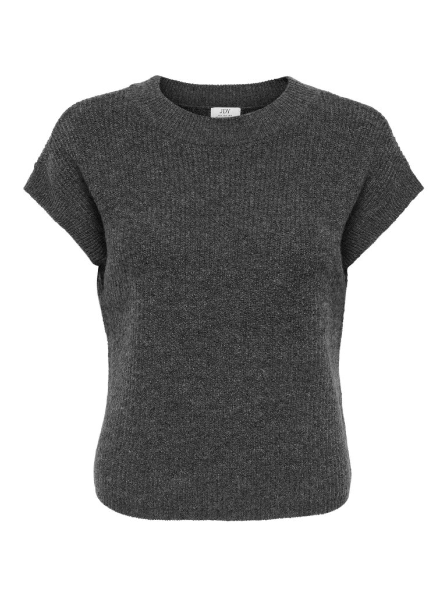 JDYELNE Pull manches courtes col rond en maille douce — JDY — Dark Grey Melange — packshot | Appart 17 Bruxelles