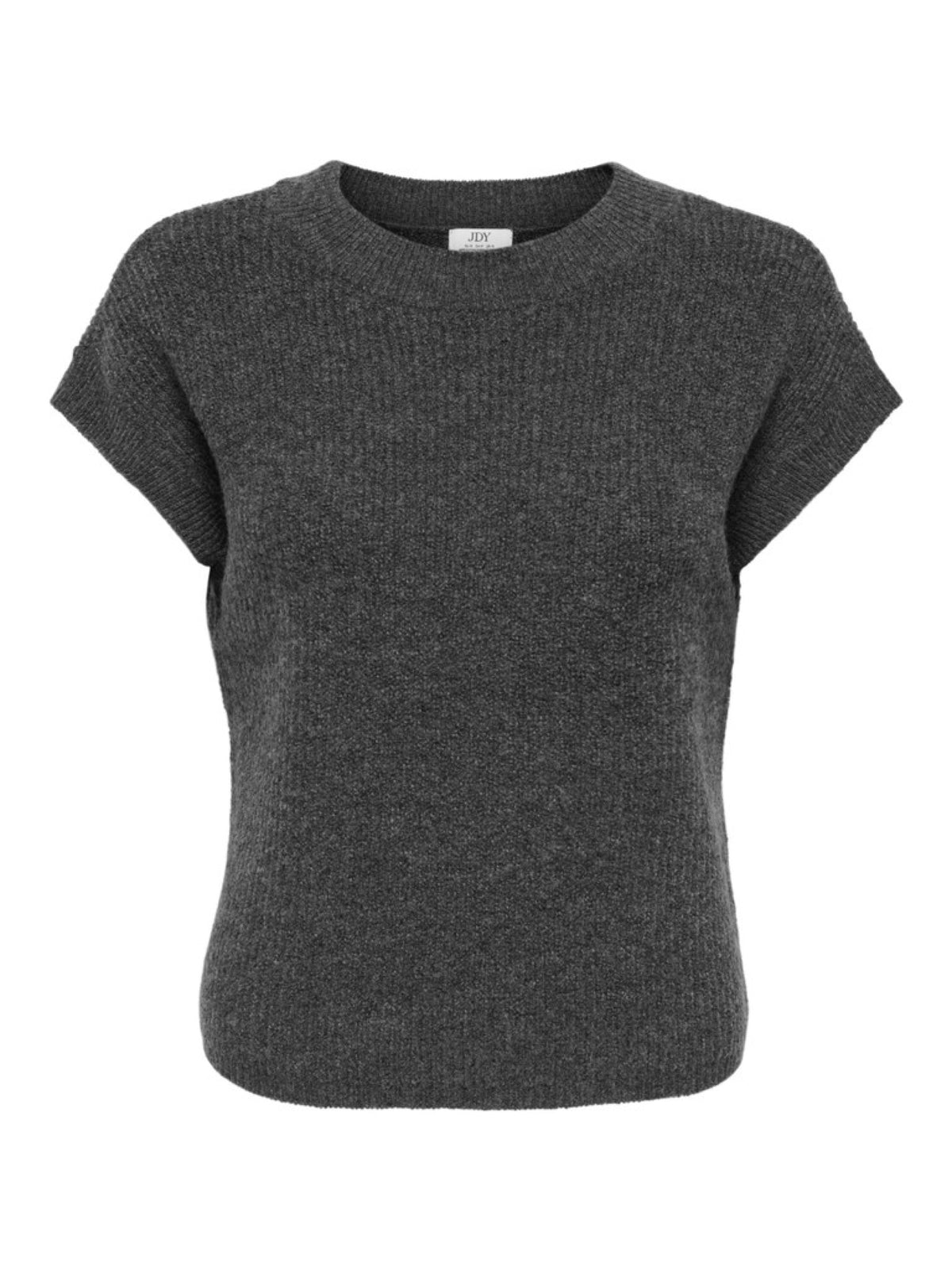 JDYELNE Pull manches courtes col rond en maille douce — JDY — Dark Grey Melange — packshot | Appart 17 Bruxelles
