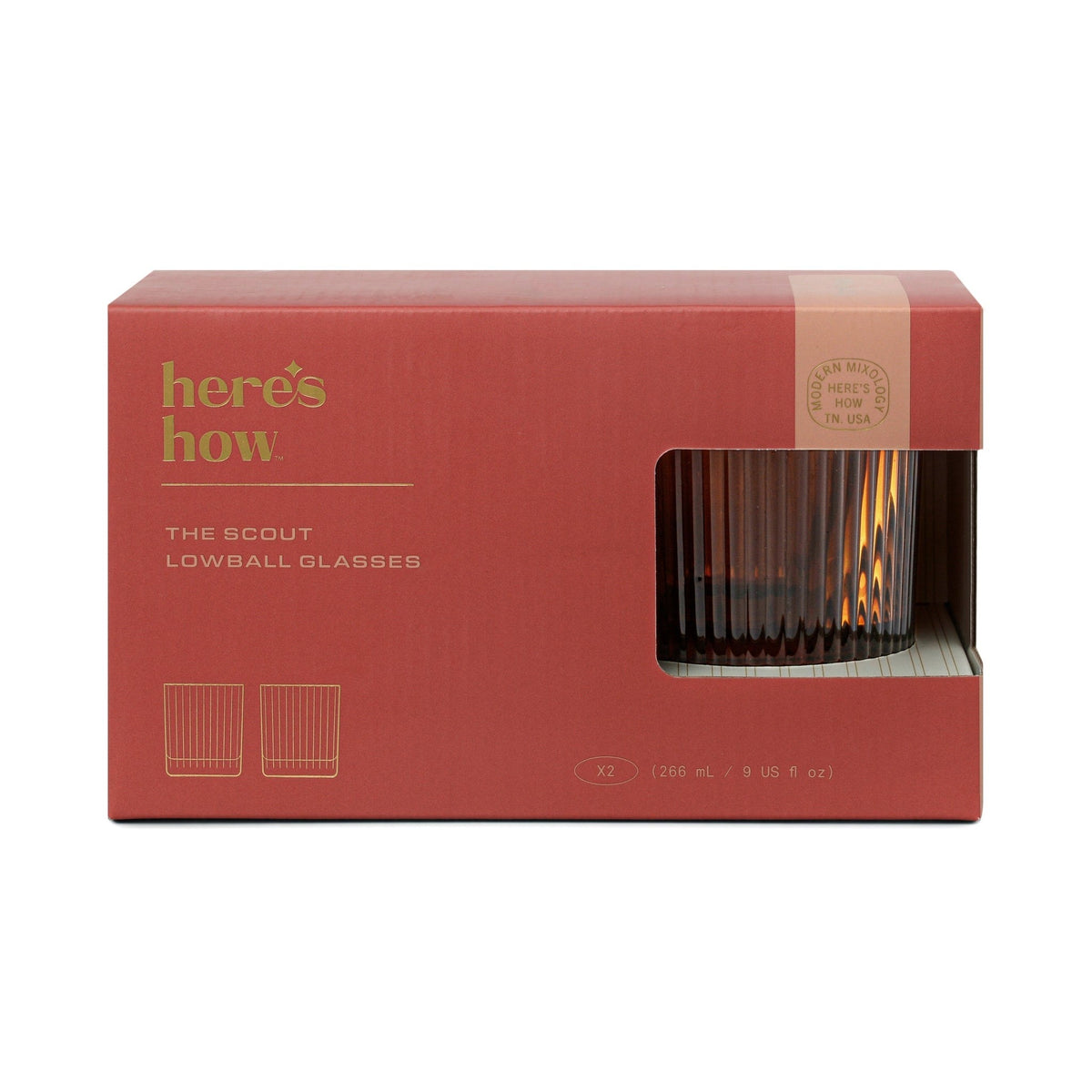 Here's How The Scout Verres lowball cannelés, set de 2 — Here's How — Ambre — packshot 3 | Appart 17 Bruxelles