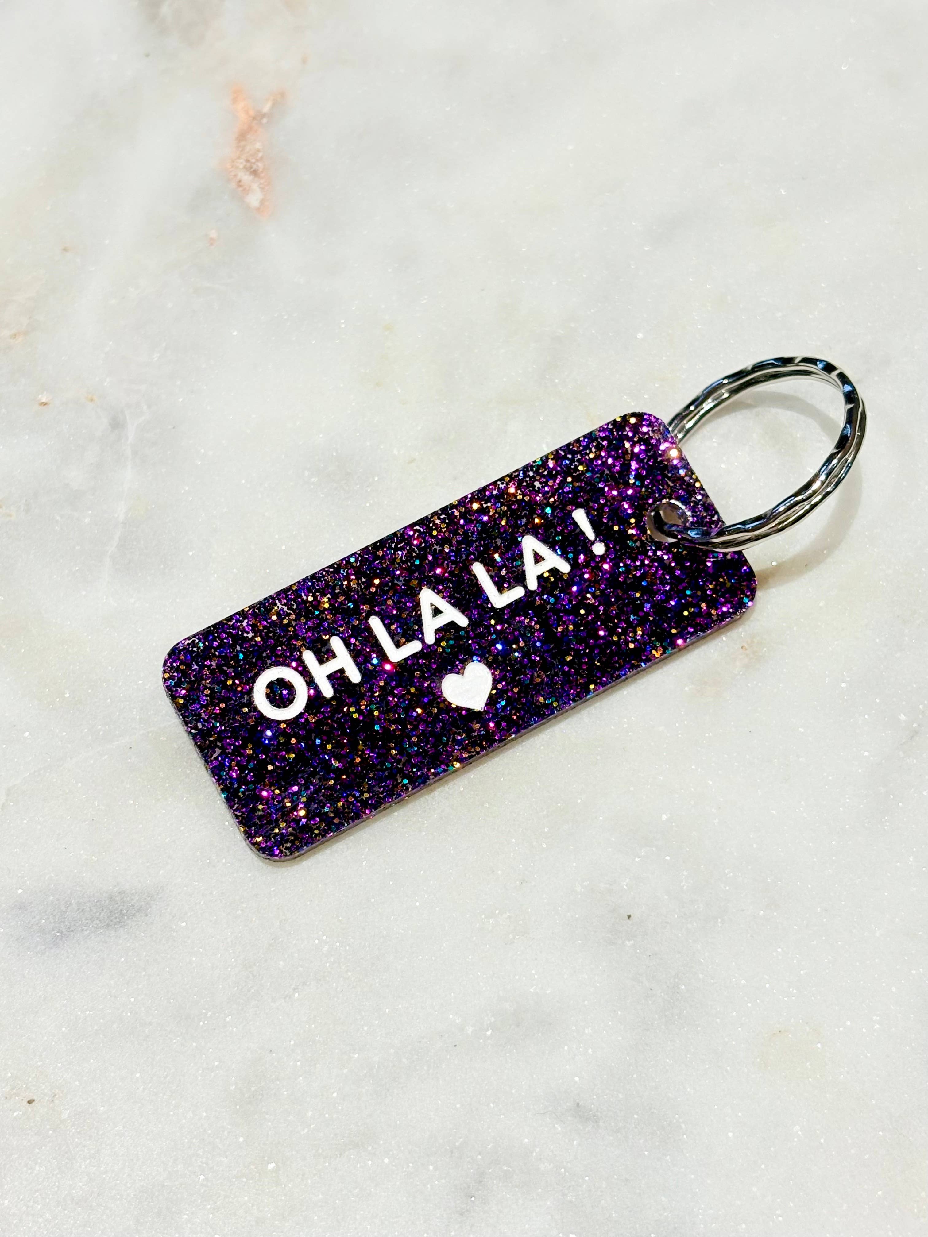 OH LA LA Porte-clés à paillettes Plus de Love: Violet