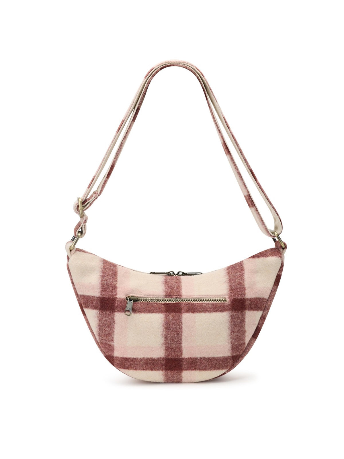 Hindbag Andrea Sac demi-lune d'hiver, velours, tartan ou effet laine — Hindbag — Tartan rose — packshot, vue de dos 4 | Appart 17 Bruxelles