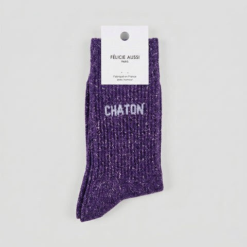 Chaussettes « Chaton » pailletées — Félicie Aussi — Violet pailleté — photo produit | Appart 17 Bruxelles