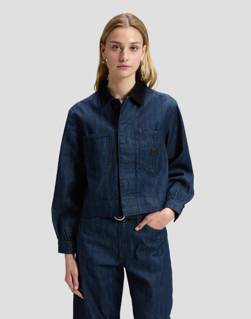 CROPPED CHORE Veste courte en denim à manches ballon — Hickory Rinse