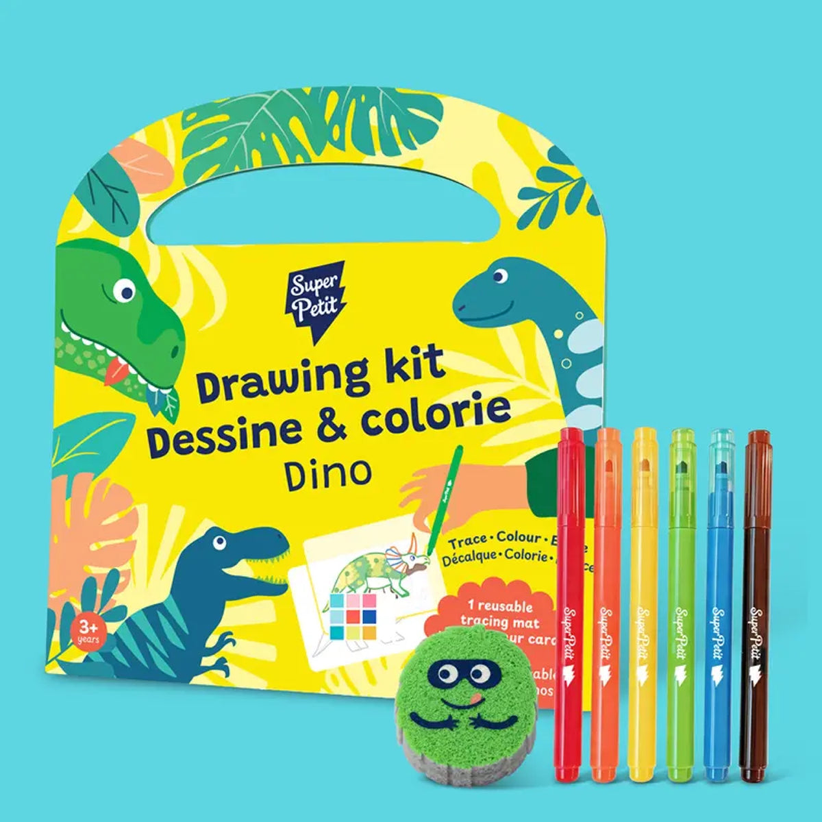 Drawing Kit, mallette de coloriage réutilisable — SuperPetit — Dino — packshot | Appart 17 Bruxelles