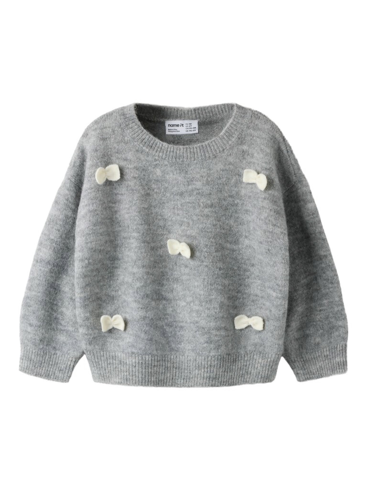NMFRAVI Pull duveteux à petits nœuds fille — name it — Grey Melange — packshot 3 | Appart 17 Bruxelles
