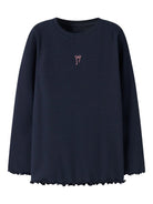 NMFVIVEMMAS T-shirt côtelé brodé de Noël fille — name it — Navy Blazer Bow — vue de face | Appart 17 Bruxelles