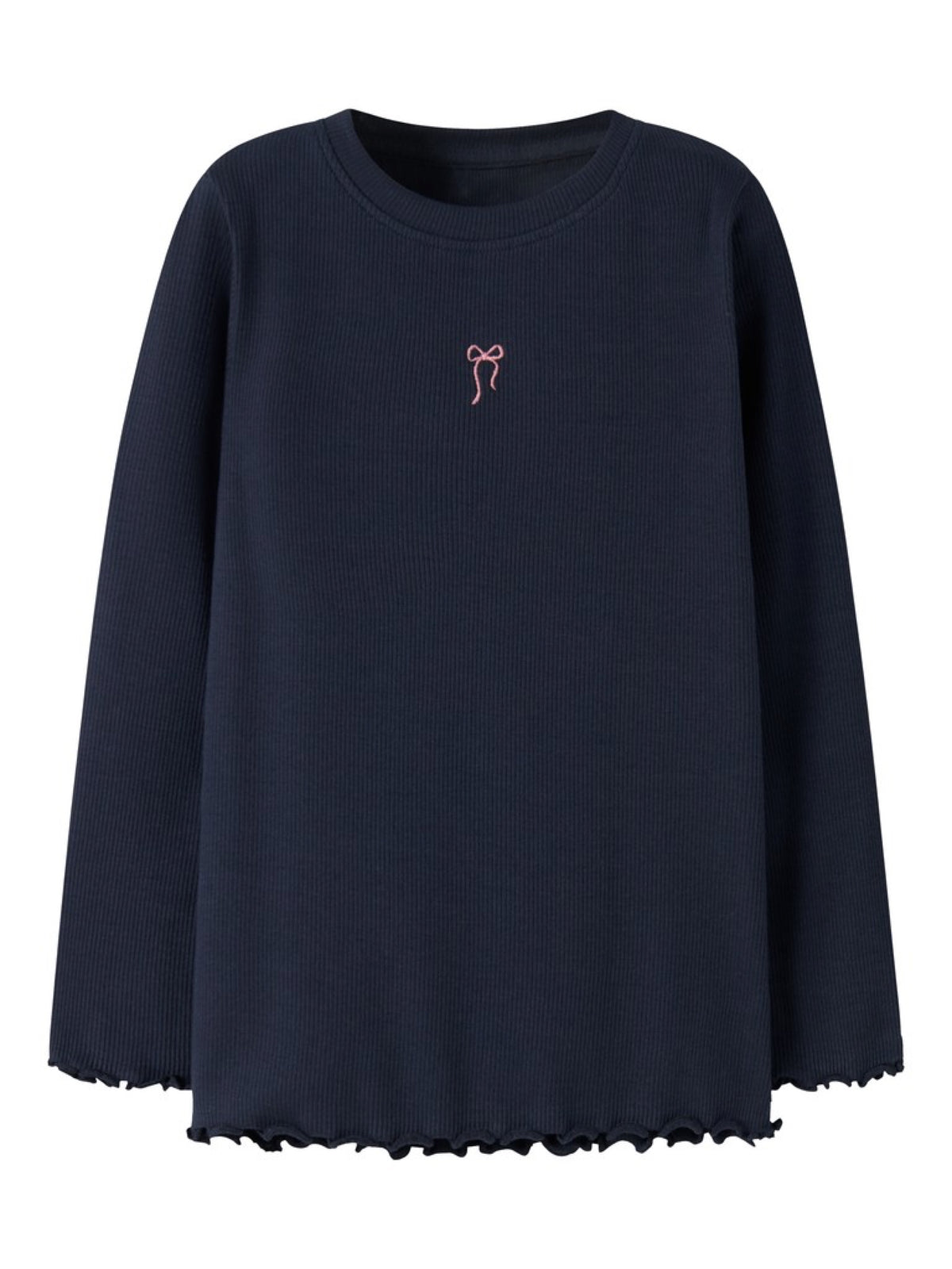NMFVIVEMMAS T-shirt côtelé brodé de Noël fille — name it — Navy Blazer Bow — vue de face | Appart 17 Bruxelles