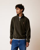 AMBOISE Sweat zippé col montant — Vert olive foncé