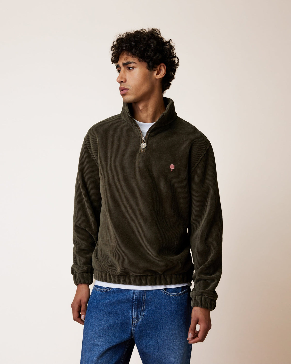 AMBOISE Sweat zippé col montant — Vert olive foncé