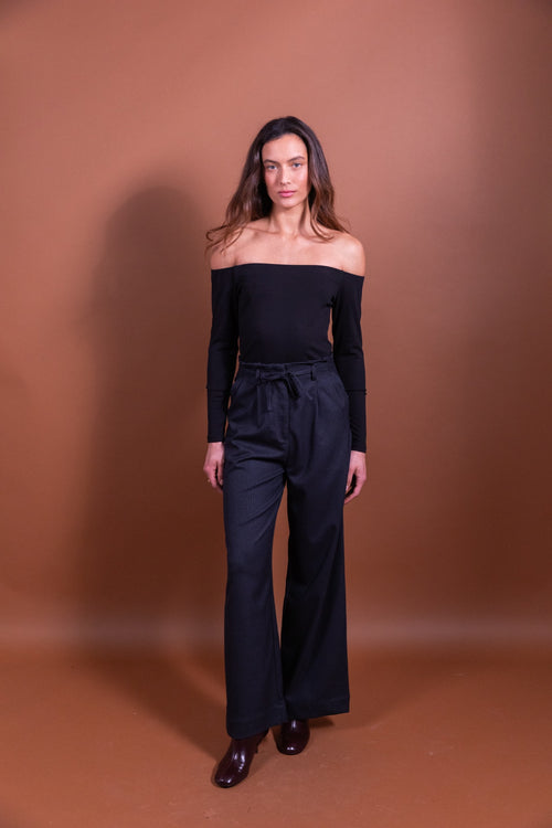 PLUME Pantalon large à pinces et ceinture à nouer — Rayures Tennis
