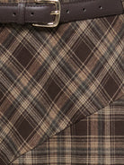 JDYELODY Jupe midi taille haute à carreaux avec ceinture — JDY — Coffee Bean Checks — détail de la ceinture et de l'empiècement en biais 3 | Appart 17 Bruxelles