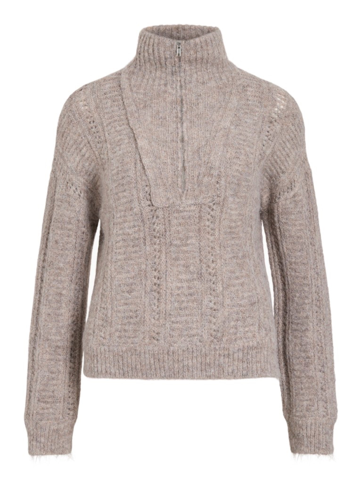 VIGLEEBA Pull col montant demi-zip en maille — VILA — Natural Melange — packshot | Appart 17 Bruxelles