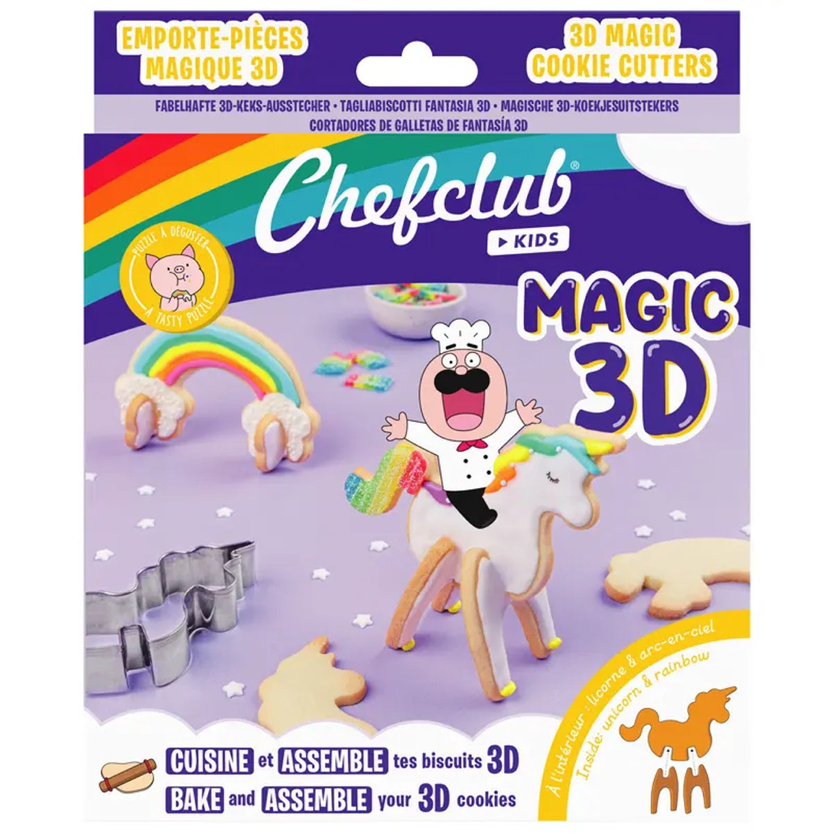 Emporte-pièces biscuits 3D à assembler — Chefclub Kids — Licorne & arc-en-ciel — packshot | Appart 17 Bruxelles